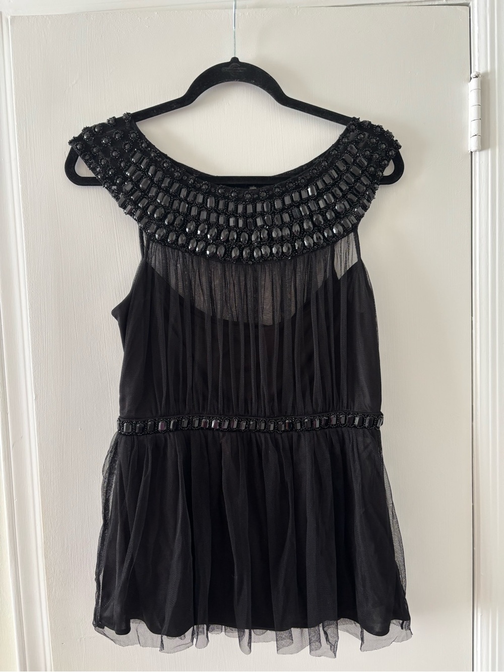 Black Beaded Mesh Top